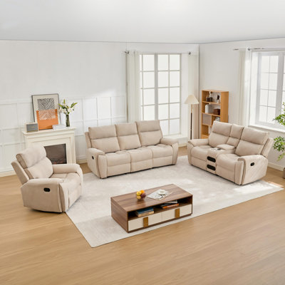 3-Piece Reclining Living Room Set with Storage, Cup Holder, and Bluetooth Speaker
