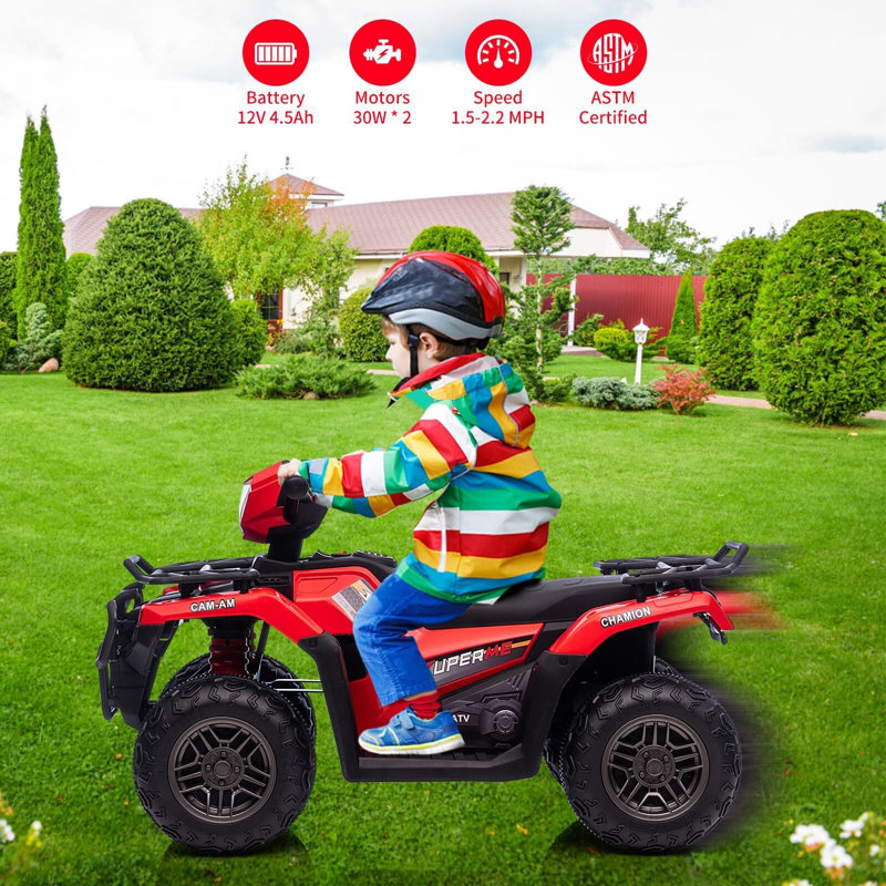 Red 12V Kids Quad ATV with LED Lights and Music
