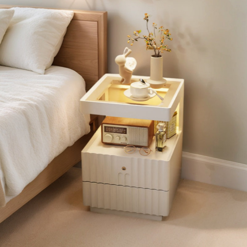 Vintage Bedside Table, Solid Wood Intelligent Bedside Table, Multifunctional Bedside Cabinet, Suitable For Bedrooms And Living Rooms