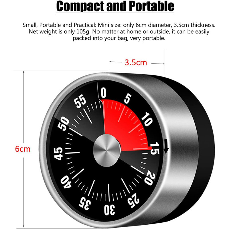 Kitchen Timer Magnetic, Visual Timer for Kids,60-Minute Visual Countdown Timer with Loud Alarm, Black