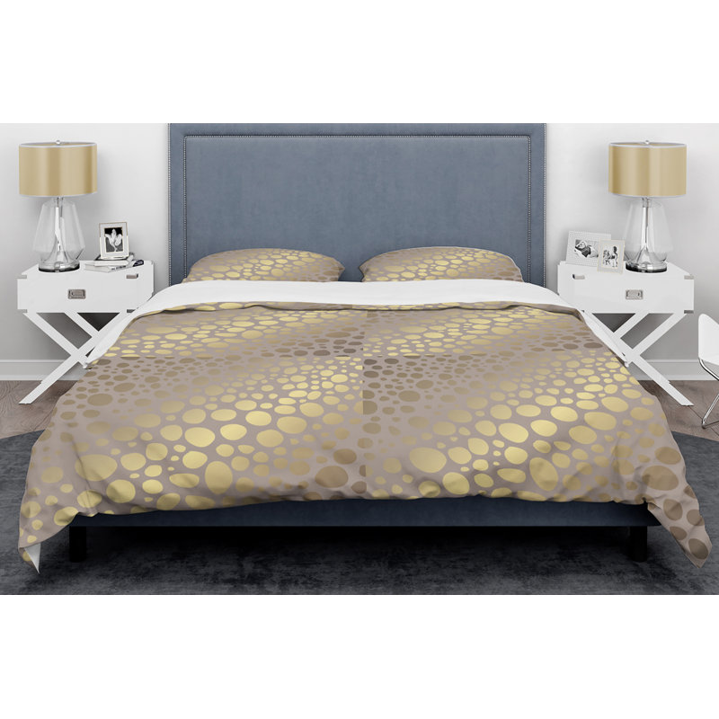 Golden Marble Design III - Ensemble de housse de couette abstrait Glam - Microfibre de polyester