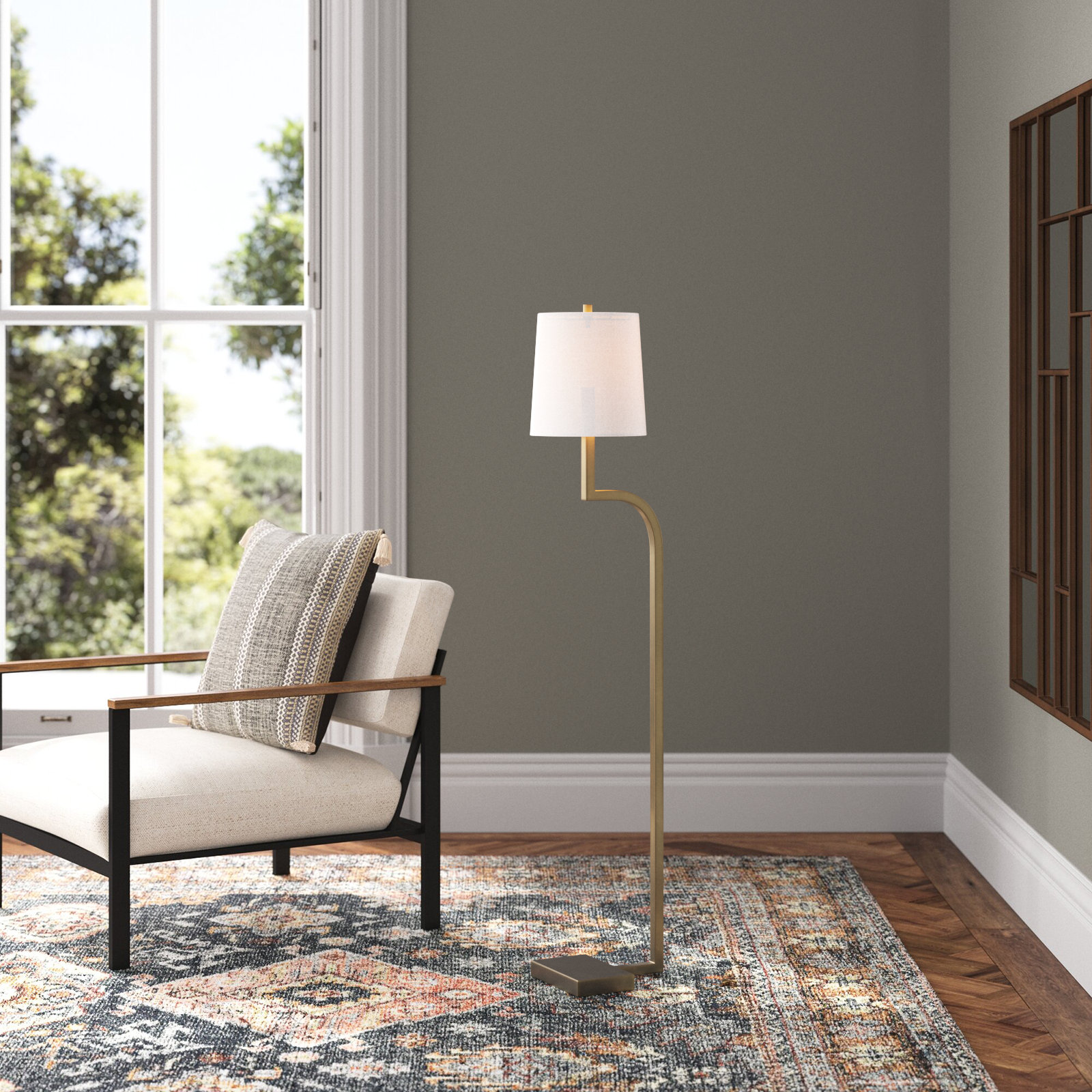 Hawthorne 53" Floor Lamp, 150 W, Matte Antique Brass