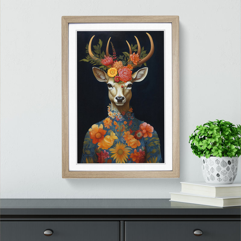 Deer Baroque Art - Framed Print, Oak Framed, 46cm H x 34cm W