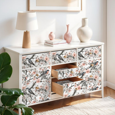 Papier peint auto-adhésif avec motif de papier peint à motif de jardin, oiseaux, fleurs, jardin, nature, auto-adhésif et amovible 17,7 po x 118 po