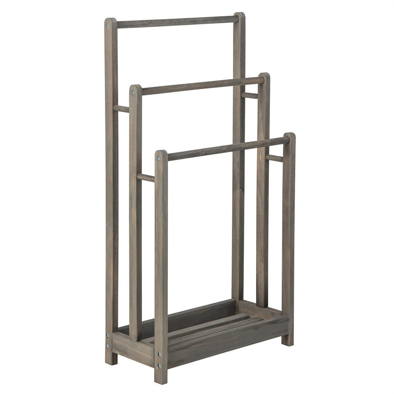 Wood Freestanding Towel Stand, Vintage Grey