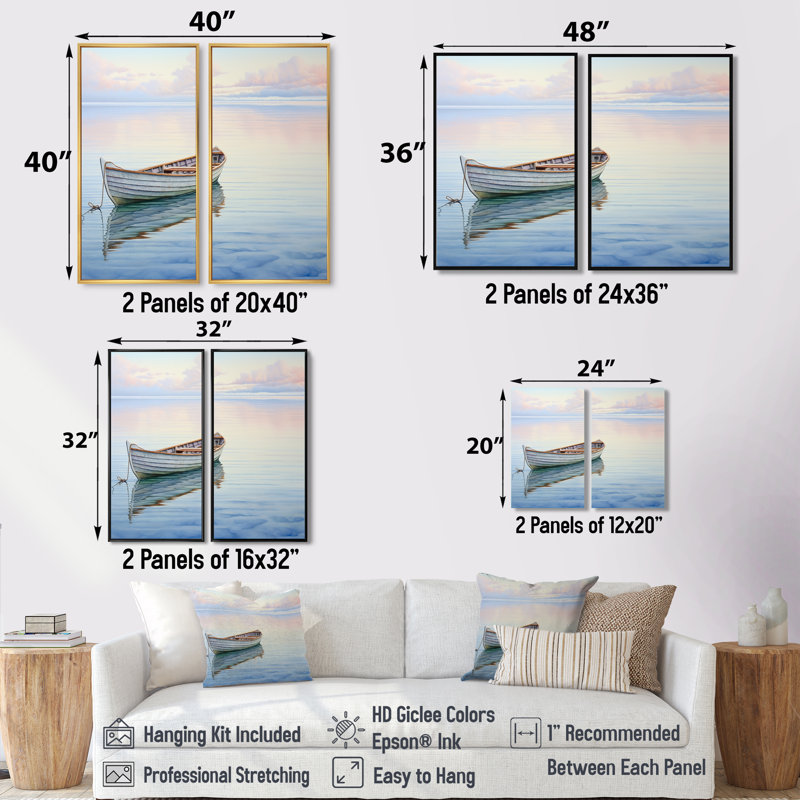 Bateau harmonieux Horizon II - art mural moderne, 20" H x 24" W, Wrapped Canvas, Does Not Apply