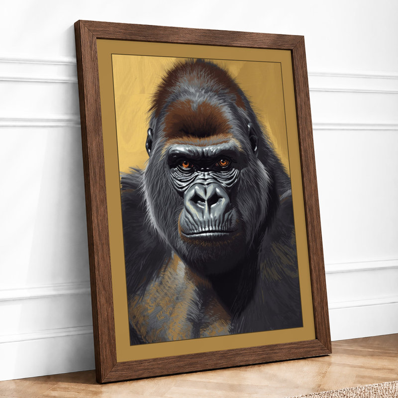 Gorilla Contemplation Modern - Framed Print, Walnut, A3 - 42.0 x 29.7 cm