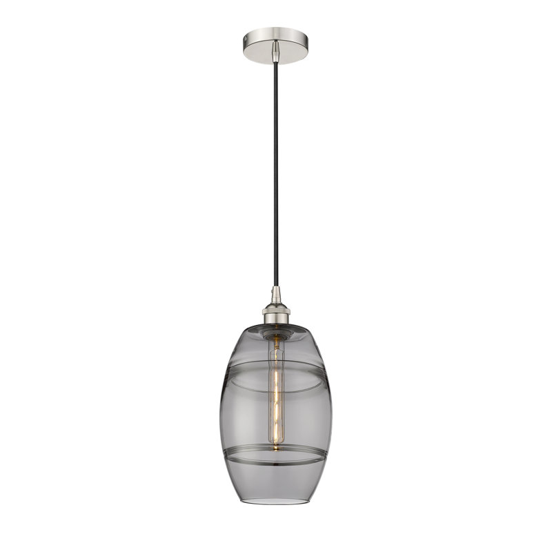 Mini-luminaire suspendu 1 lumière Edison Bettylou-616-G557, H 9,88 po x l 8 po x P 8 po, Gris fumée clair, Nickel poli