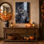 Fantôme et corbeau sur gramophone dans une pièce vintage - Toile murale d'Halloween-407202382