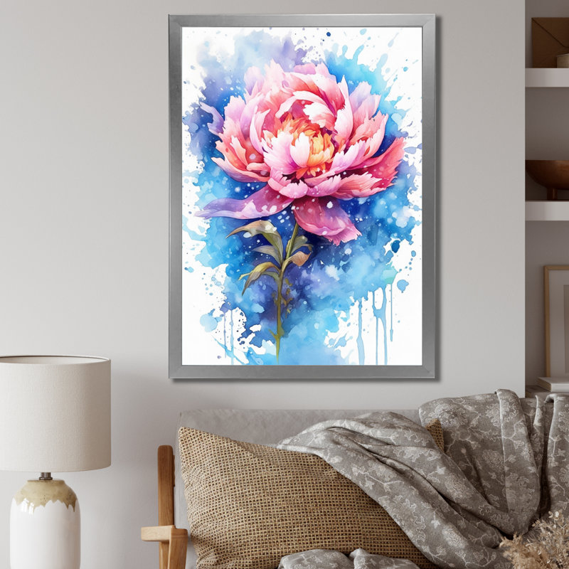 «Pink Peony Visons II», reproduction sur toile, H 32 po x l 24 po x P 1 po, Cadre photo argenté