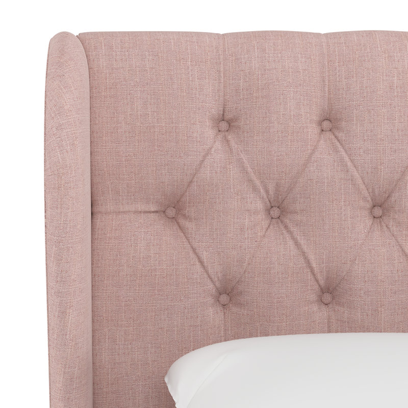 Tête de lit tapissier à oreilles Tomey, Très grand, Lin quartz rose texturé Zuma