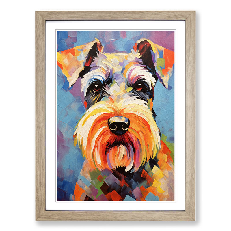 Schnauzer Abstract - Single Picture Frame Print on Wood, Oak, 46cm H x 34cm W x 2cm D