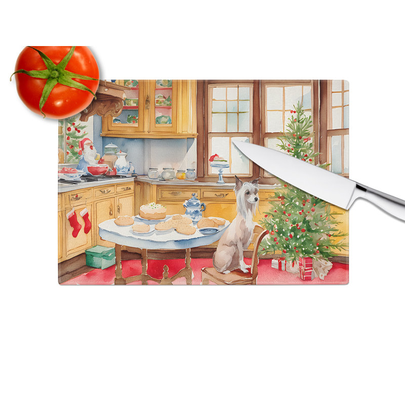 Chinese Crested Christmas Cookies Glass Cutting Board