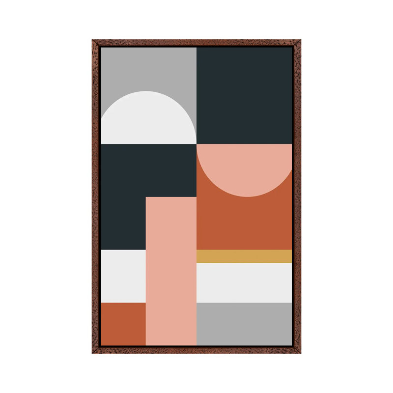 Abstract Geometric VII - Wrapped Canvas Print, Brown Framed, 152.5 cm H x 101.5 cm W, Grey/Silver/White
