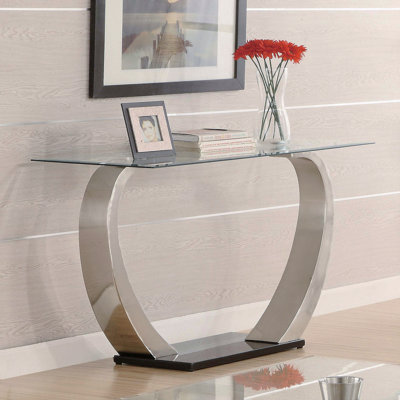 Console satinée avec plateau en verre argenté
