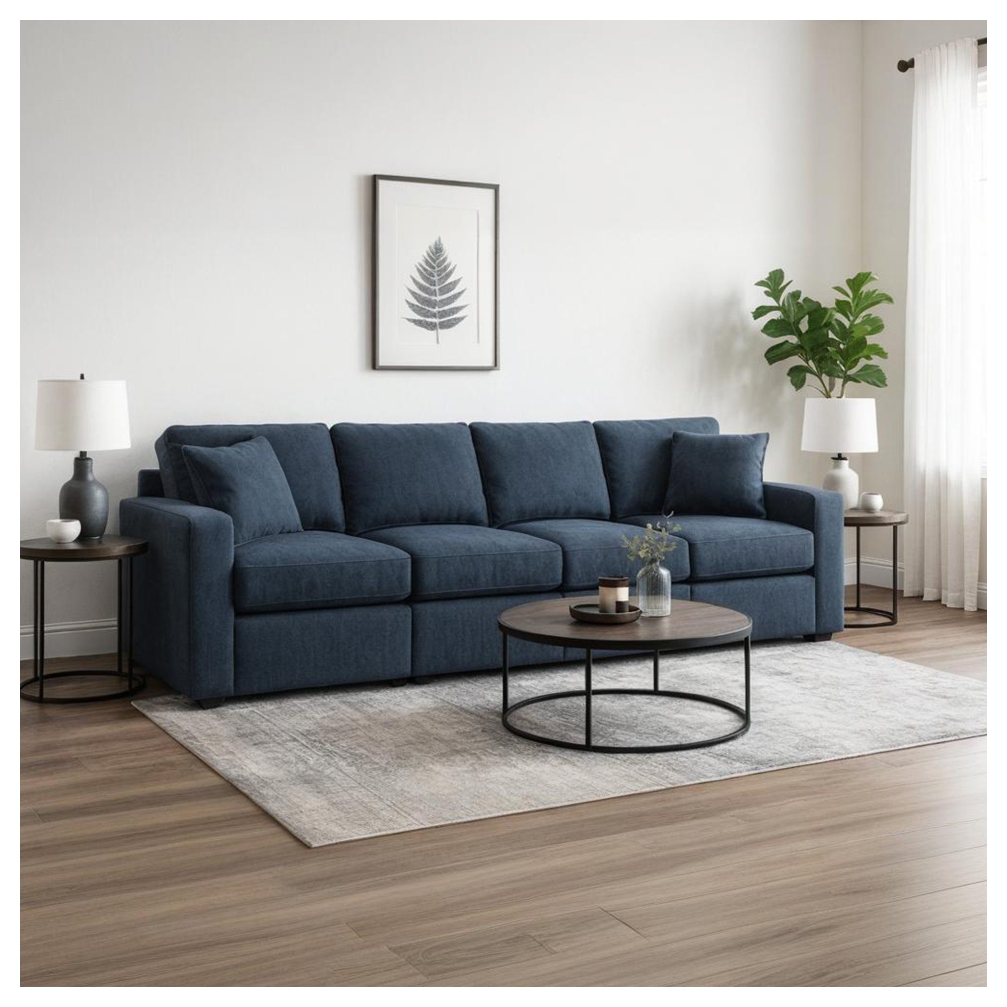 Bulwell Sofa, 36" H x 140" W x 32" D, 4, Blue