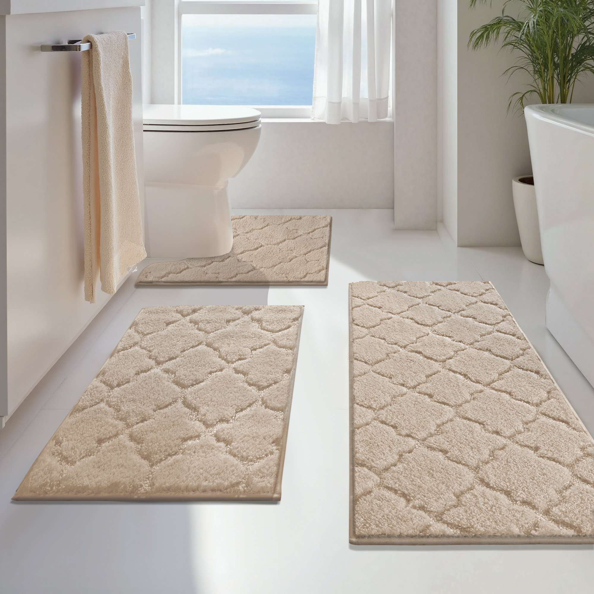 Latitude Run® Absorbent Non-Slip Bathroom Rug (Set of 3) | Wayfair