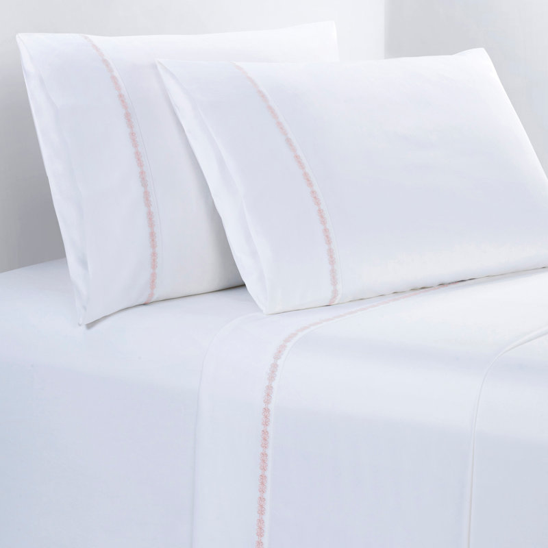 Laurel Sheet 350 Thread Count Embroidered Border Classic Chic Sheet Set, Blush