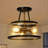 Modern Farmhouse Black Semi-Flush Mount, 11.8 In. 3-Light Plated Gold Kitchen Ceiling Fixture Light With Seeded Glass