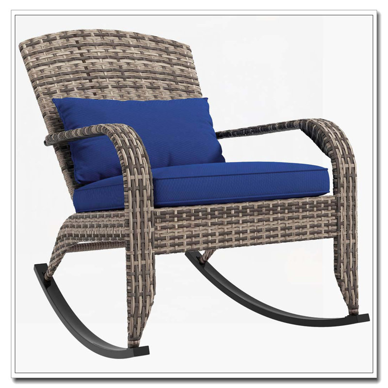 Chaise berçante d'extérieur en osier et rotin, Bleu très foncé, Gris