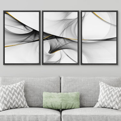 «Smoke Effect», reproduction d'art sur toile encadrée, ensemble de vagues géométriques 3D, formes abstraites, illustrations, art moderne, décoration nordique zen chic pour le salon, la chambre à coucher, le bureau, impression sur toile, 3 pièces