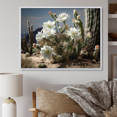 Malaina White Green Cactus Desert Blooms - Cactus Canvas Print