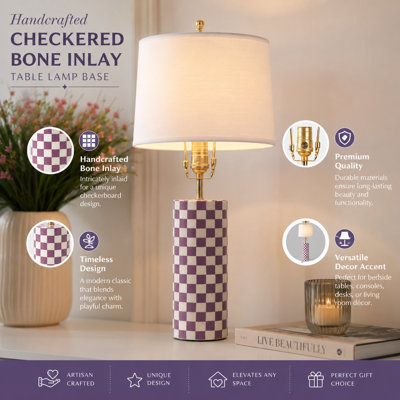 Handcrafted Checkered Bone Inlay Table Lamp Base