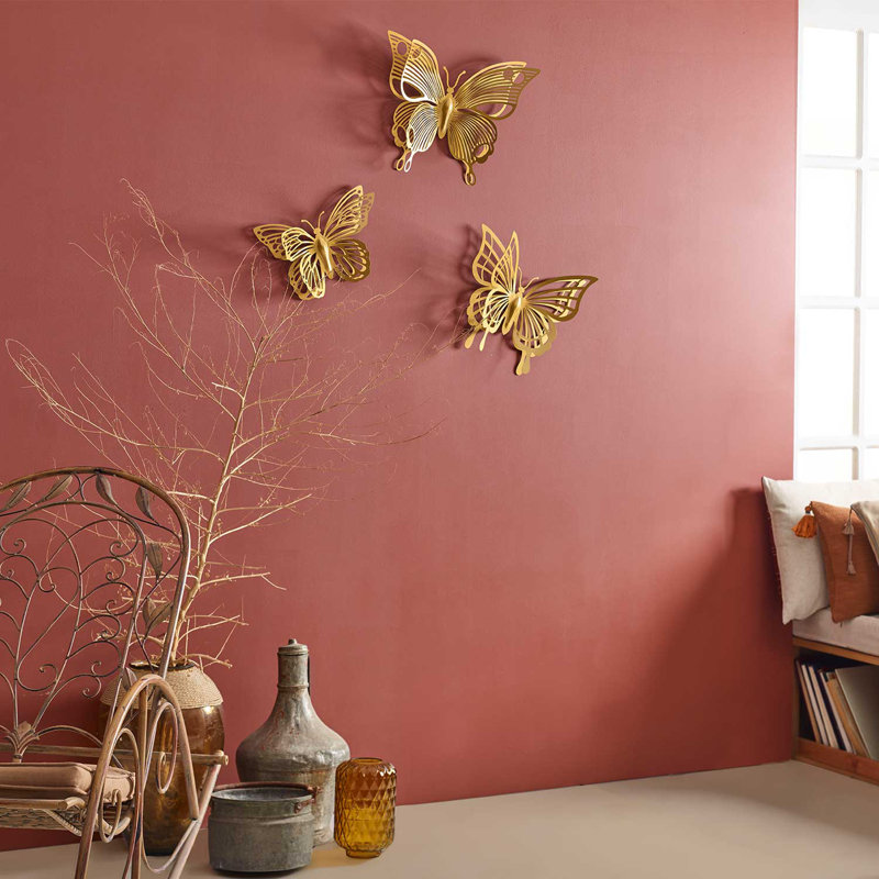 3D Metal Butterflies Wall Decor Set - 3 Piece, Gold