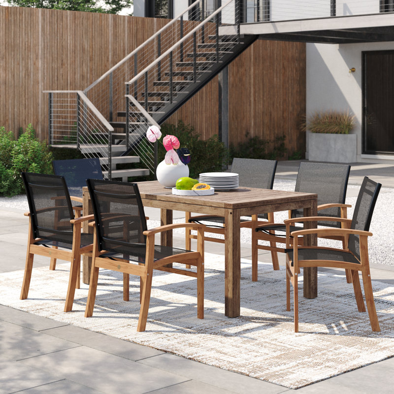 Anautica 6 - Person Teak Patio Dining Set with Rectangular Table, Black
