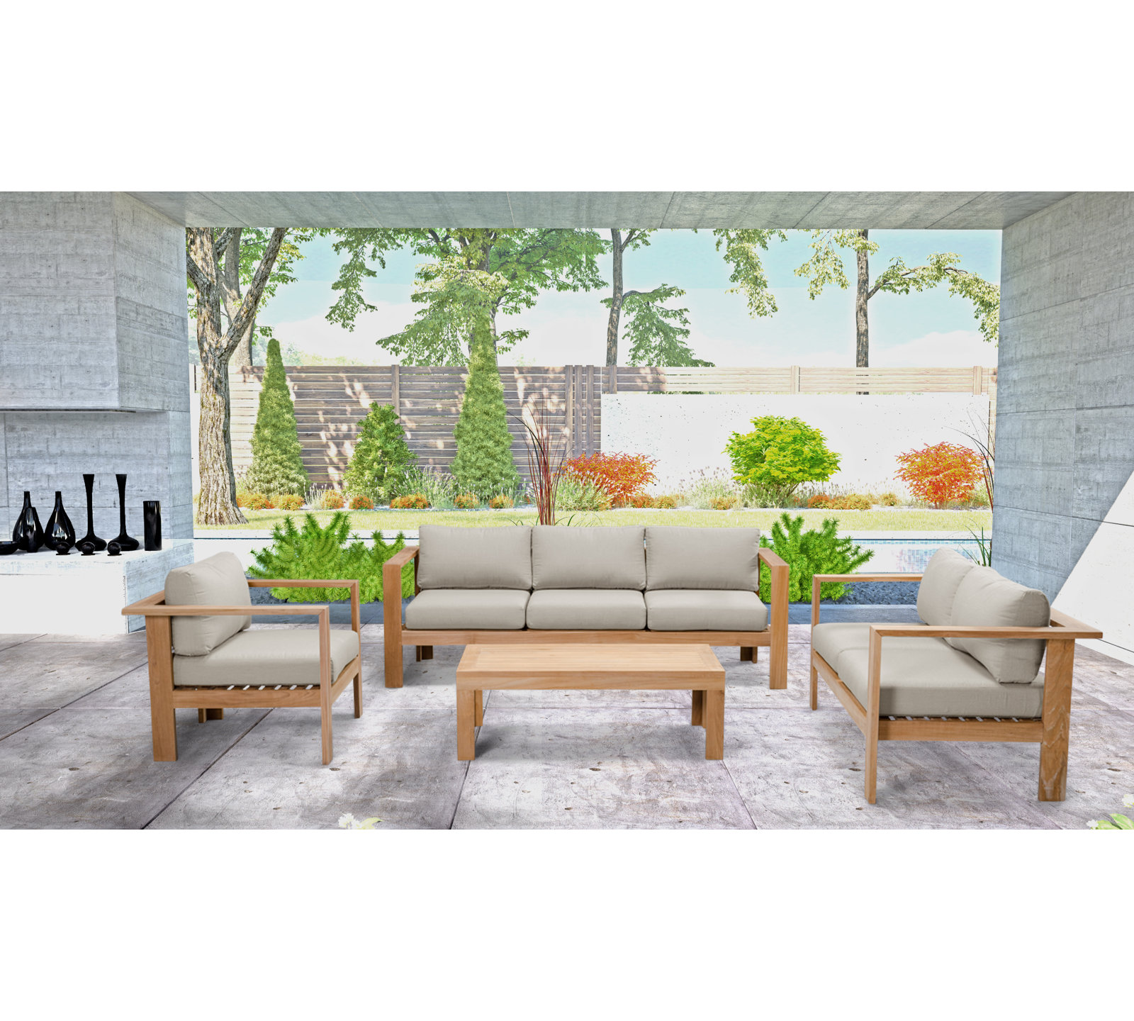 Sonoma Teak 6 - Person Patio Conversation Set with Cushions, Cast Silver Sunbrella®
