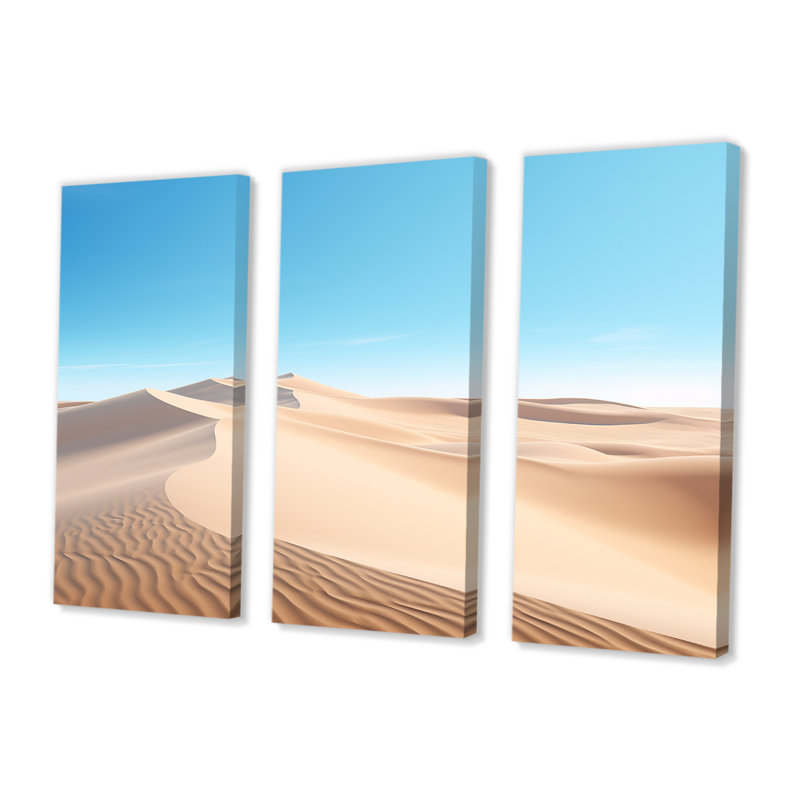 Ciel bleu sur les dunes du désert - ensemble de décorations murales désert, Toile tendue, H 32 po x l 48 po x P 1 po