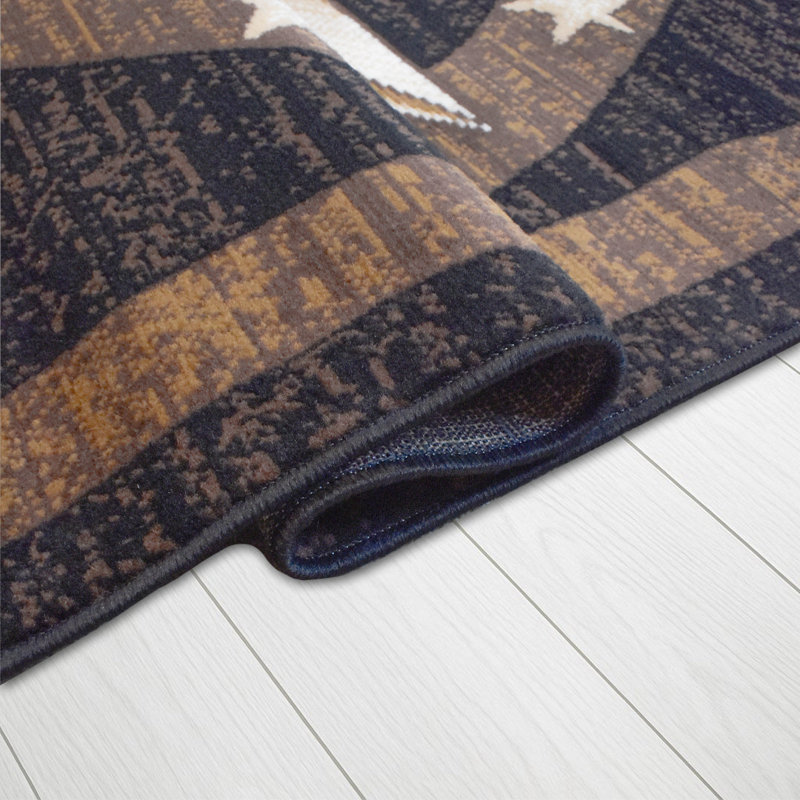 Tapis Aaleeyah Western | Design médaillon étoile solitaire | Polypropylène | Tapis décoratif d'intérieur, Noir / brun