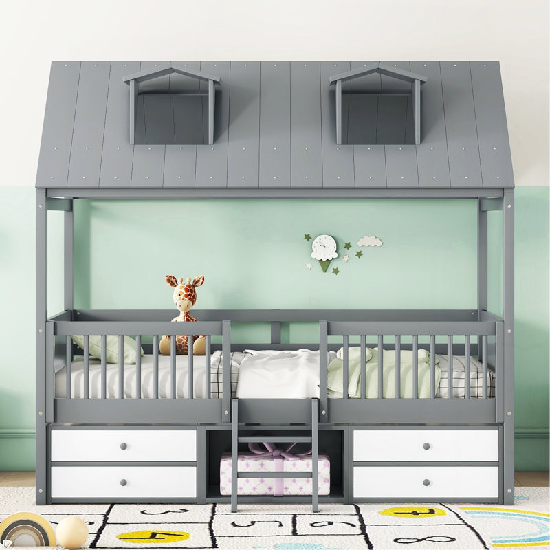 Structure de lit simple en bois, gris, Gris, Lit simple