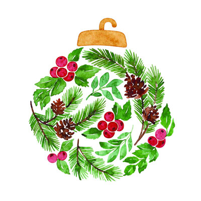 " Pine And Holly Ornament "