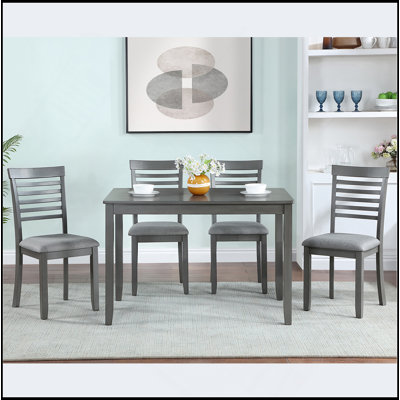 Ensemble de salle à manger moderne 5 pièces, table de salle à manger rectangulaire en bois avec 4 chaises rembourrées pour la cuisine et la salle à manger