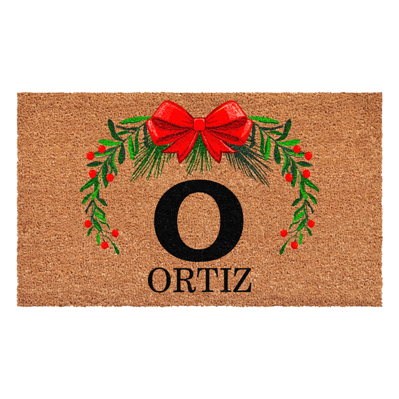 Paillasson couronne de Noël personnalisé, lettre O, L 36 po x L 72 po