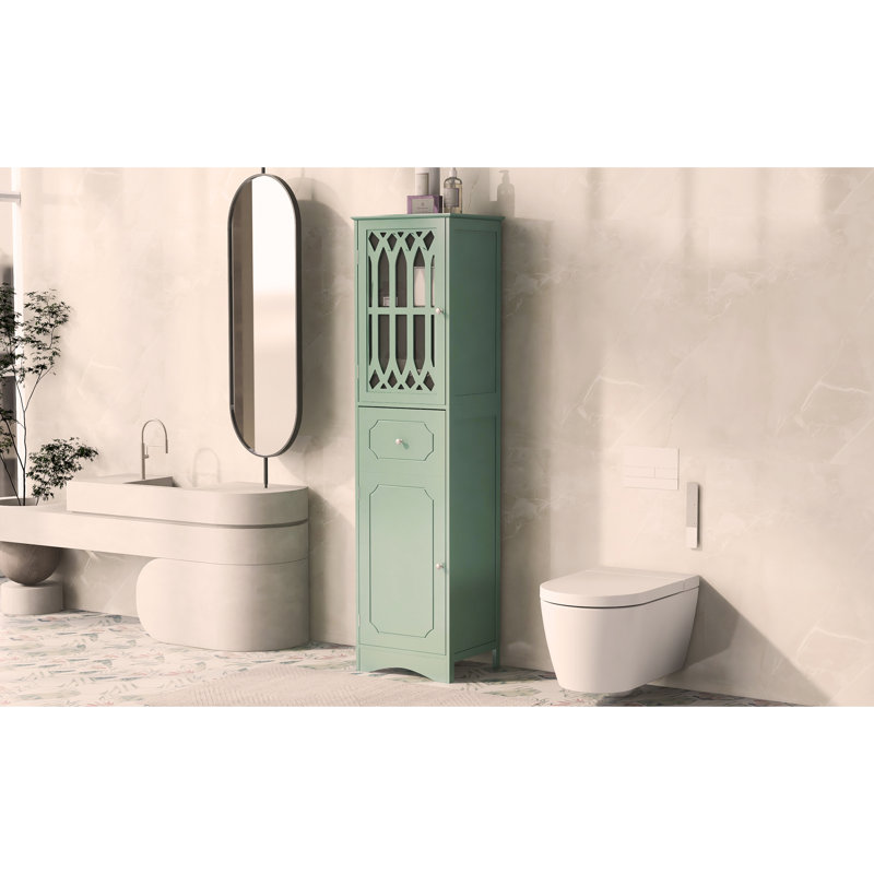 Tall Bathroom Cabinet, Freestanding Storage Cabinet with Drawer and Doors, MDF Board, Acrylic Door, Adjustable Shelf, Green