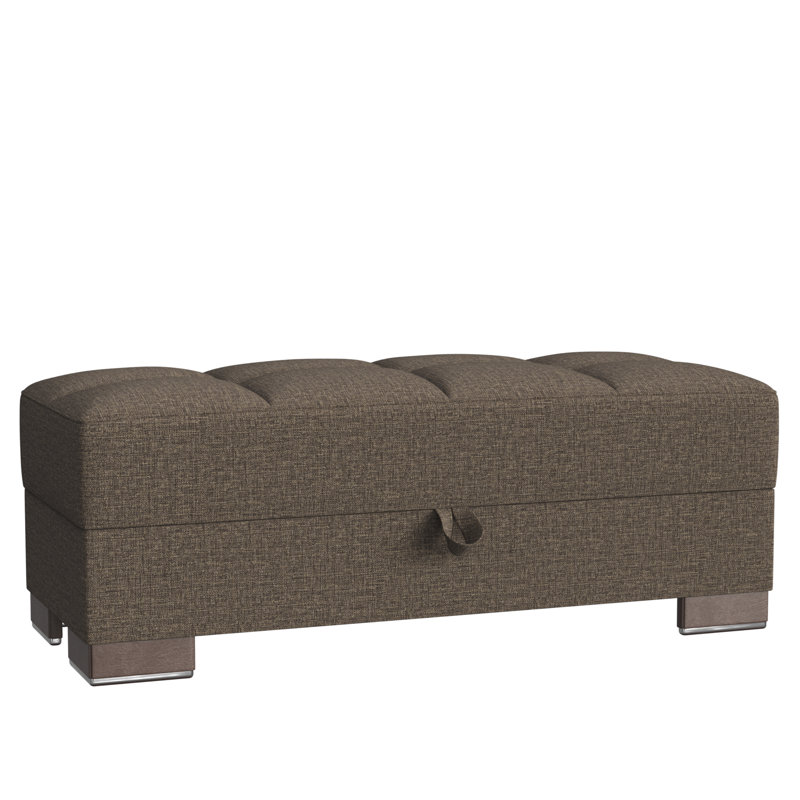 Clemmer Fabric Upholstered Ottoman with Storage, Brown Polyester