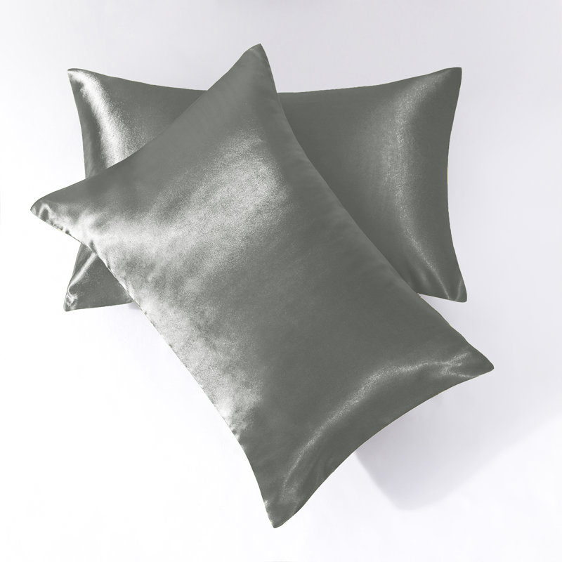 Taies d'oreiller en satin avec fermeture à enveloppe, Taie d'oreiller pour taille de lit très grand cal, gris