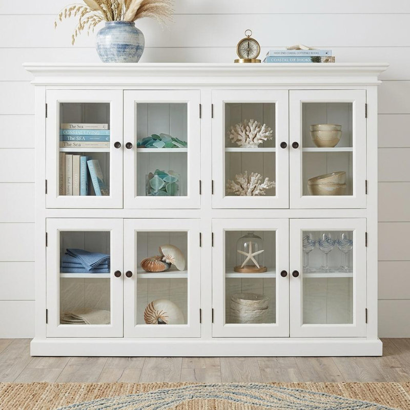 Armoire de rangement 52 po à deux niveaux en bois et verre blanc