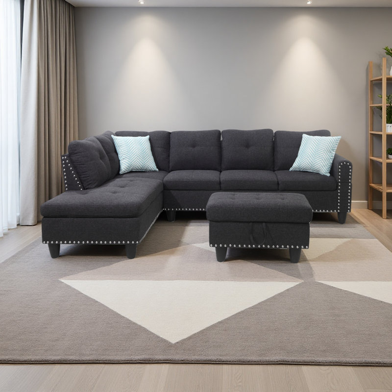 Repose-pieds avec rangement - Paire de canapé en forme de L, Gris anthracite
