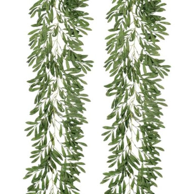 2 pièces guirlandes de feuilles d'olivier artificielles 6,2 pi - faux saule suspendu en soie laissant des vignes de lierre Faux brindilles de feuilles de baies rouges rotin pour la fête d'anniversaire de mariage intérieur décoration de table de jardin
