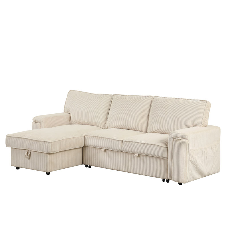 Canapé-lit modulaire U_Style Upholstery avec sacs de rangement et 2 porte-gobelets sur les accoudoirs, Polyester beige