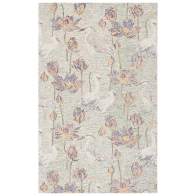 Bovina Tufted Wool/Cotton Performance Floral Rug in Green/Ivory/Yellow