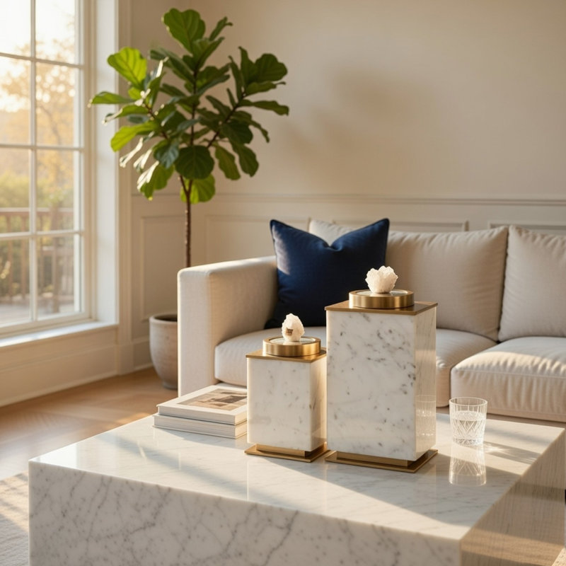 Boîtes décoratives, lot de 2, aluminium blanc et doré, bois de manguier
