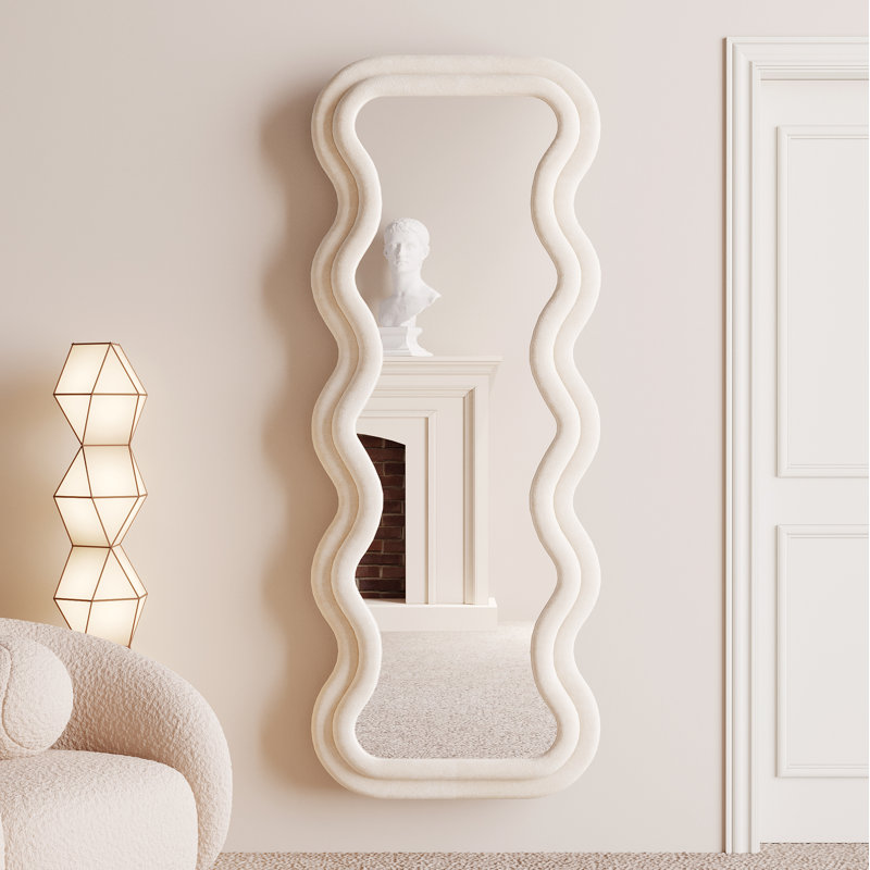 Wood Wavy Mirror, White