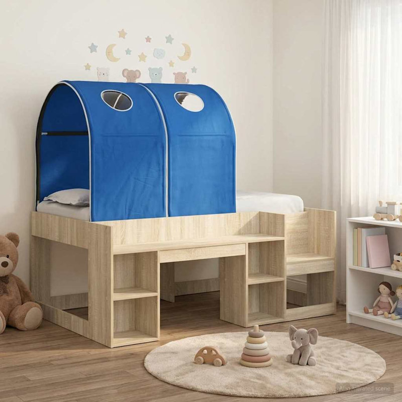  Bed with Tunnel with Shelf with Storage 4 pcs Engineered Wood Frame, European Toddler (80 x 160cm), Artisan Oak/Blue