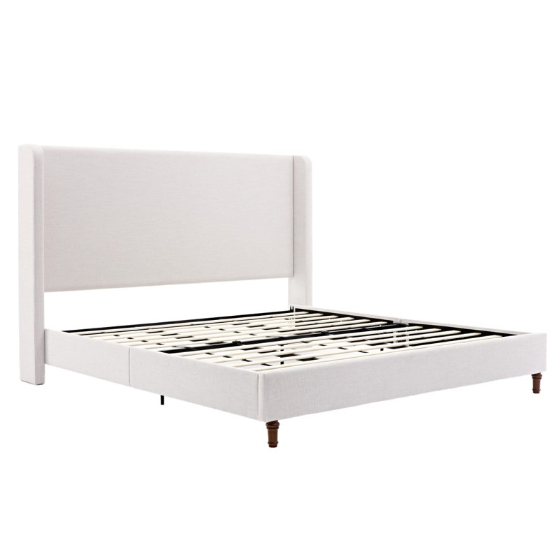 Harper Tall Headboard Upholstered Bed / 54" High Headboard / Elegant Simplicity / No Box Spring Needed / Easy Assembly / King / Textured Ivory Canvas