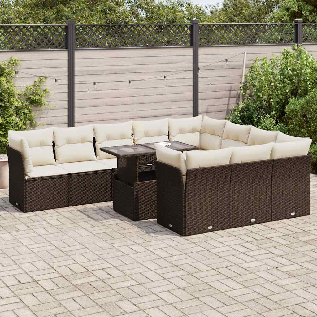 Vidaxl 11-Tlg. Garten-Sofagarnitur Mit Kissen Beige Poly Rattan