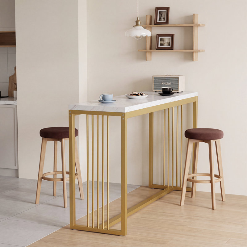 Table de bar 70,87 pouces, table de pub moderne à hauteur de comptoir avec base en métal, unité de bar étroite pour la cuisine, la salle à manger